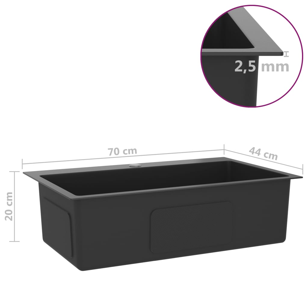 vidaXL Handmade Kitchen Sink Black Stainless Steel