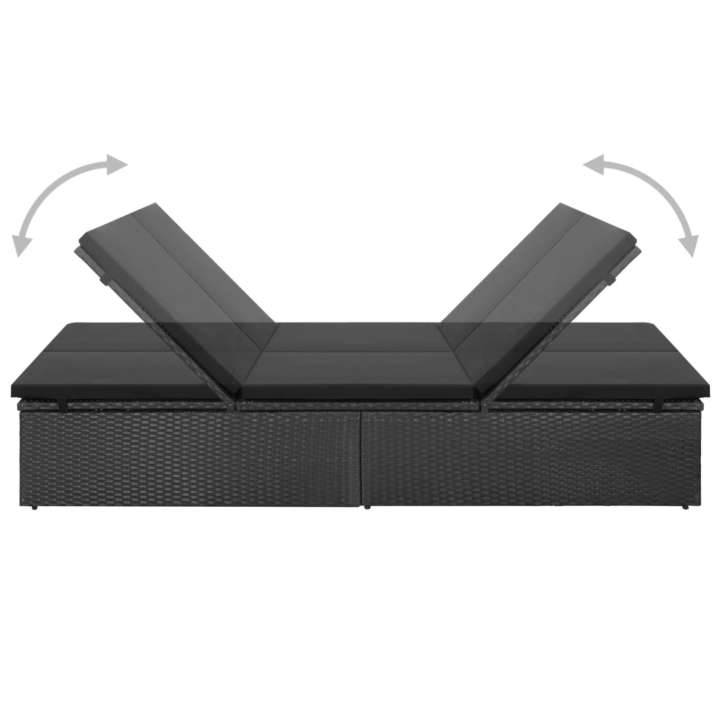 vidaXL Double Sun Lounger with Cushion Poly Rattan Black