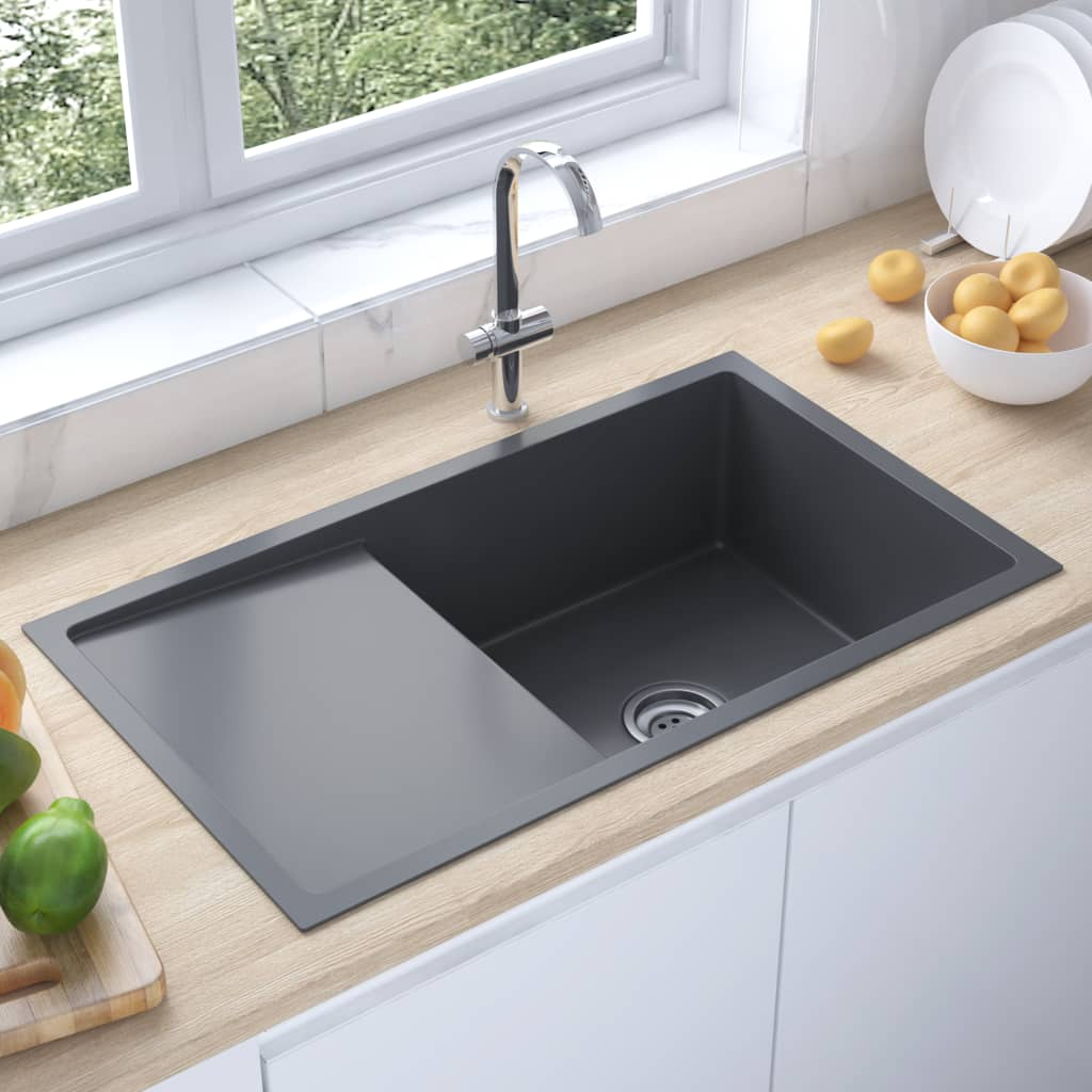 vidaXL Handmade Kitchen Sink Black Stainless Steel