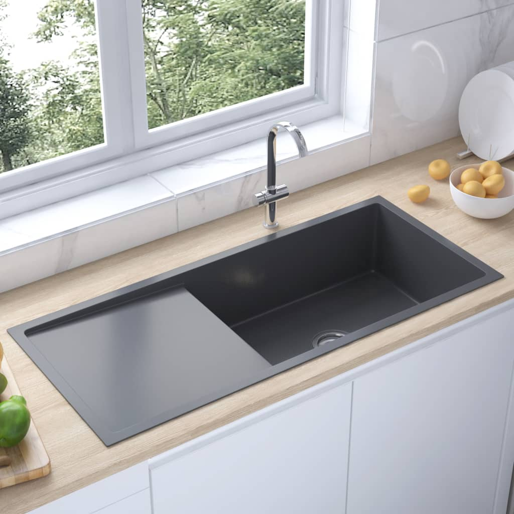 vidaXL Handmade Kitchen Sink Black Stainless Steel