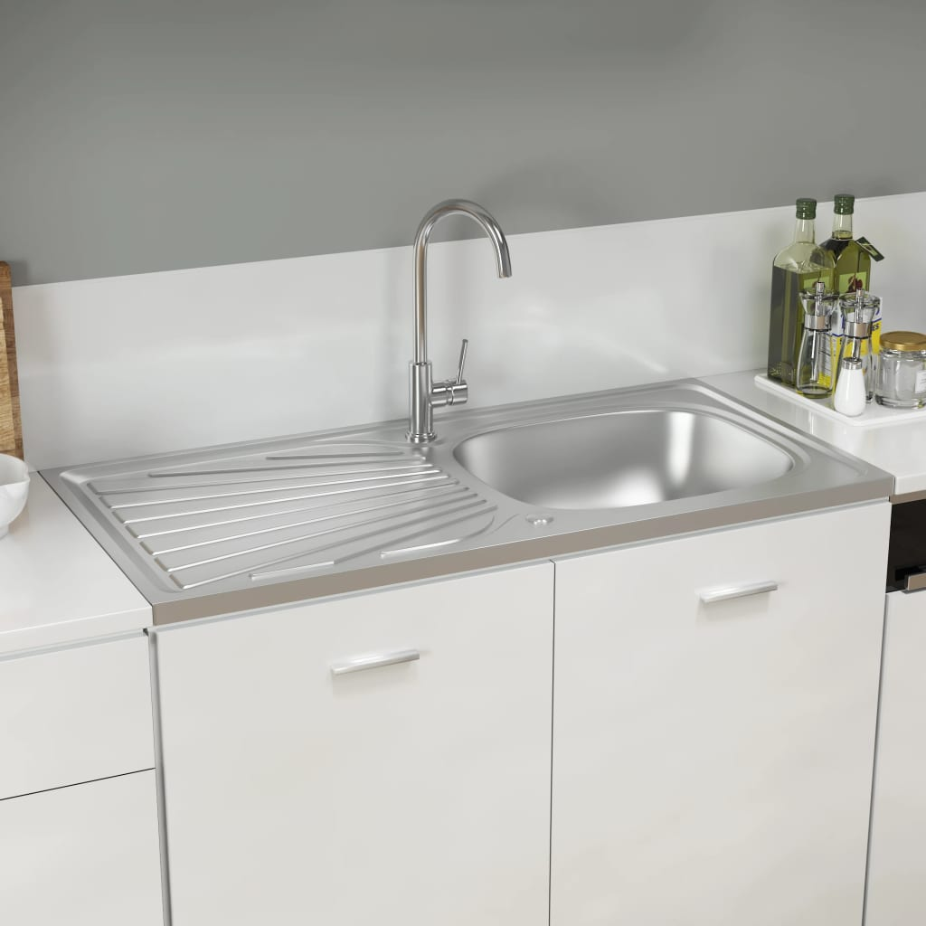 vidaXL Kitchen Sink with Drainer Set Silver 39.4"x19.7"x6.1" Stainless Steel