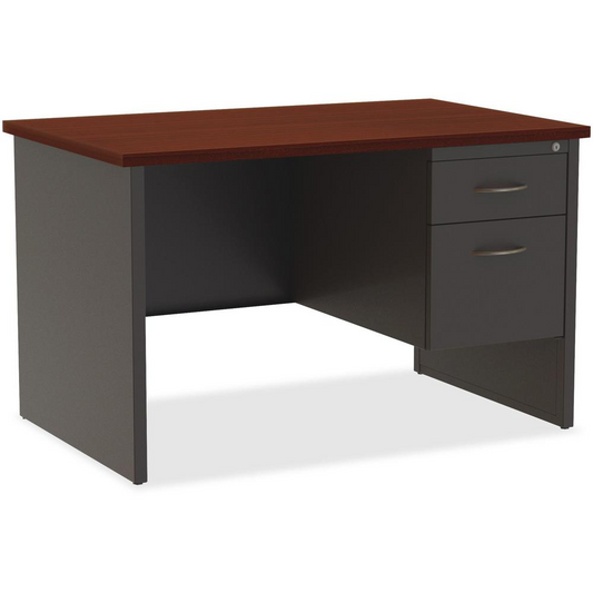 Lorell Mahogany Laminate/Charcoal Modular Desk Series Pedestal Desk - 2-Drawer - 48" x 30" , 1.1" Top - 2 x Box, File Drawer(s) - Single Pedestal on Right Side - Material: Steel - Finish: Mahogany Lam