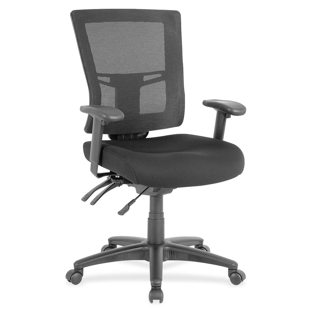 Lorell Mid-back Office Chair - Black Fabric Seat - Black Nylon Back - 5-star Base - Black - 1 Each