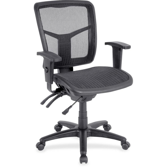 Lorell Mid-Back Swivel Mesh Chair - Black Frame - 5-star Base - Black, Silver - 1 Each