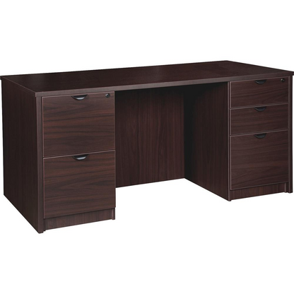 Lorell Prominence 2.0 Espresso Laminate Double-Pedestal Desk - 5-Drawer - 1" Top, 60" x 30"29" - 5 x File, Box Drawer(s) - Double Pedestal on Left/Right Side - Band Edge - Material: Particleboard - Fi