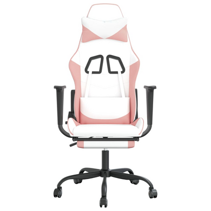 vidaXL Gaming Chair with Footrest White and Pink Faux Leather