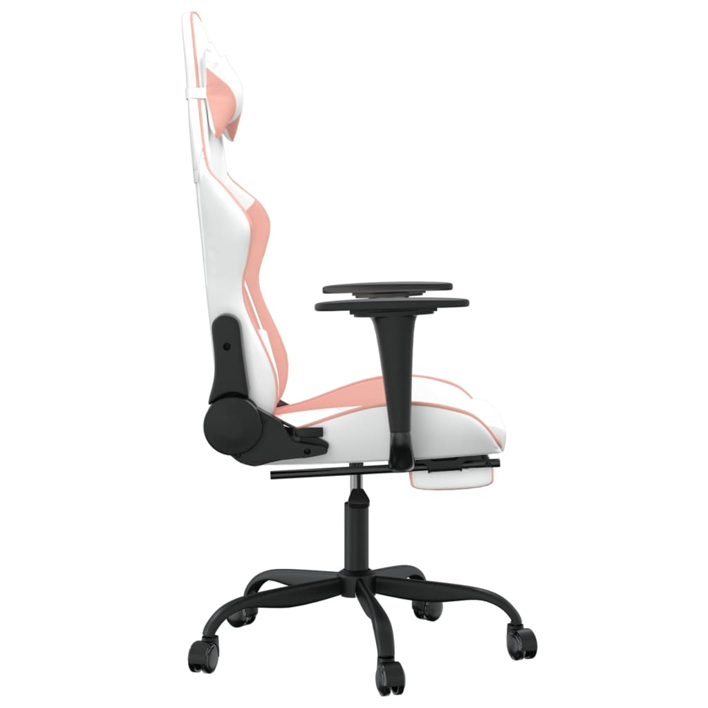 vidaXL Gaming Chair with Footrest White and Pink Faux Leather