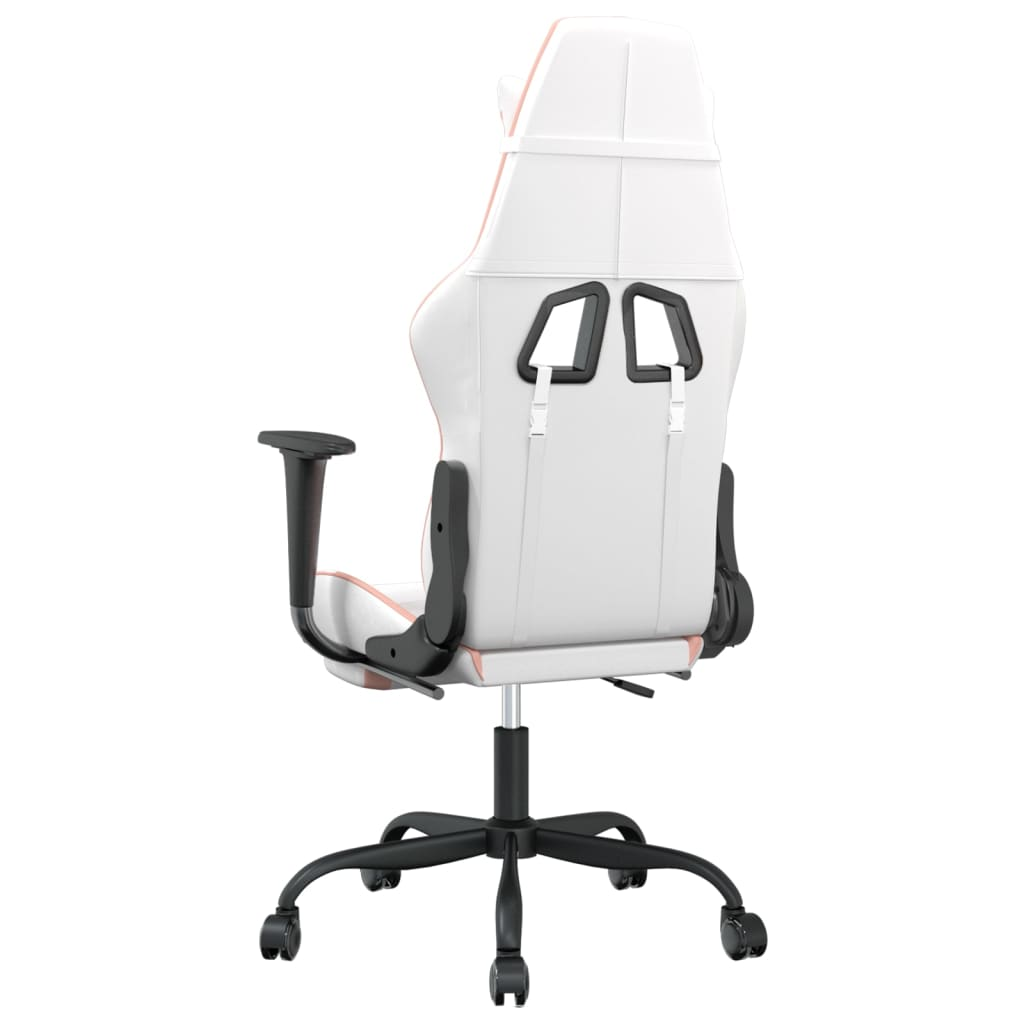 vidaXL Gaming Chair with Footrest White and Pink Faux Leather