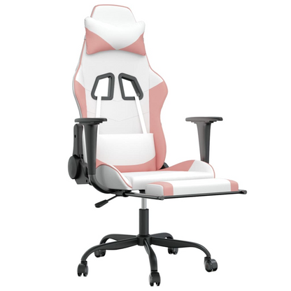 vidaXL Gaming Chair with Footrest White and Pink Faux Leather