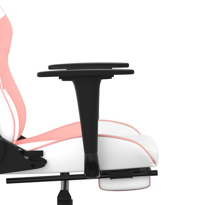 vidaXL Gaming Chair with Footrest White and Pink Faux Leather