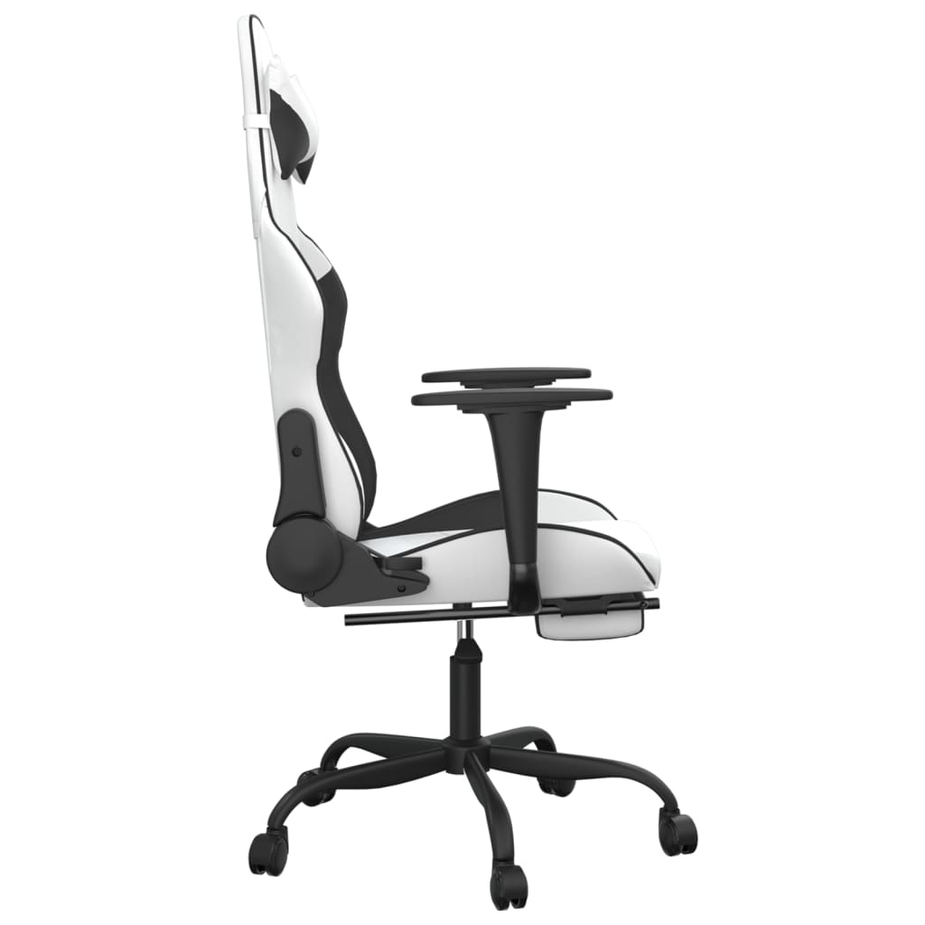 vidaXL Gaming Chair with Footrest White and Black Faux Leather