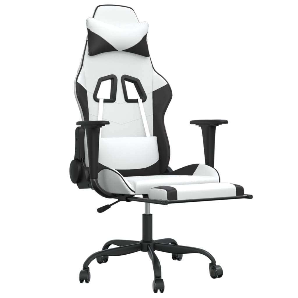 vidaXL Gaming Chair with Footrest White and Black Faux Leather