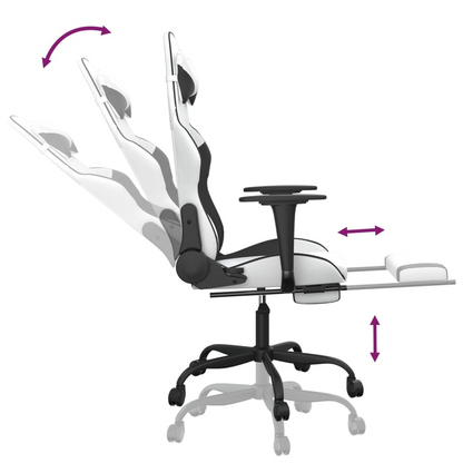 vidaXL Gaming Chair with Footrest White and Black Faux Leather