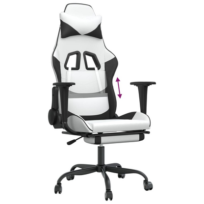 vidaXL Gaming Chair with Footrest White and Black Faux Leather