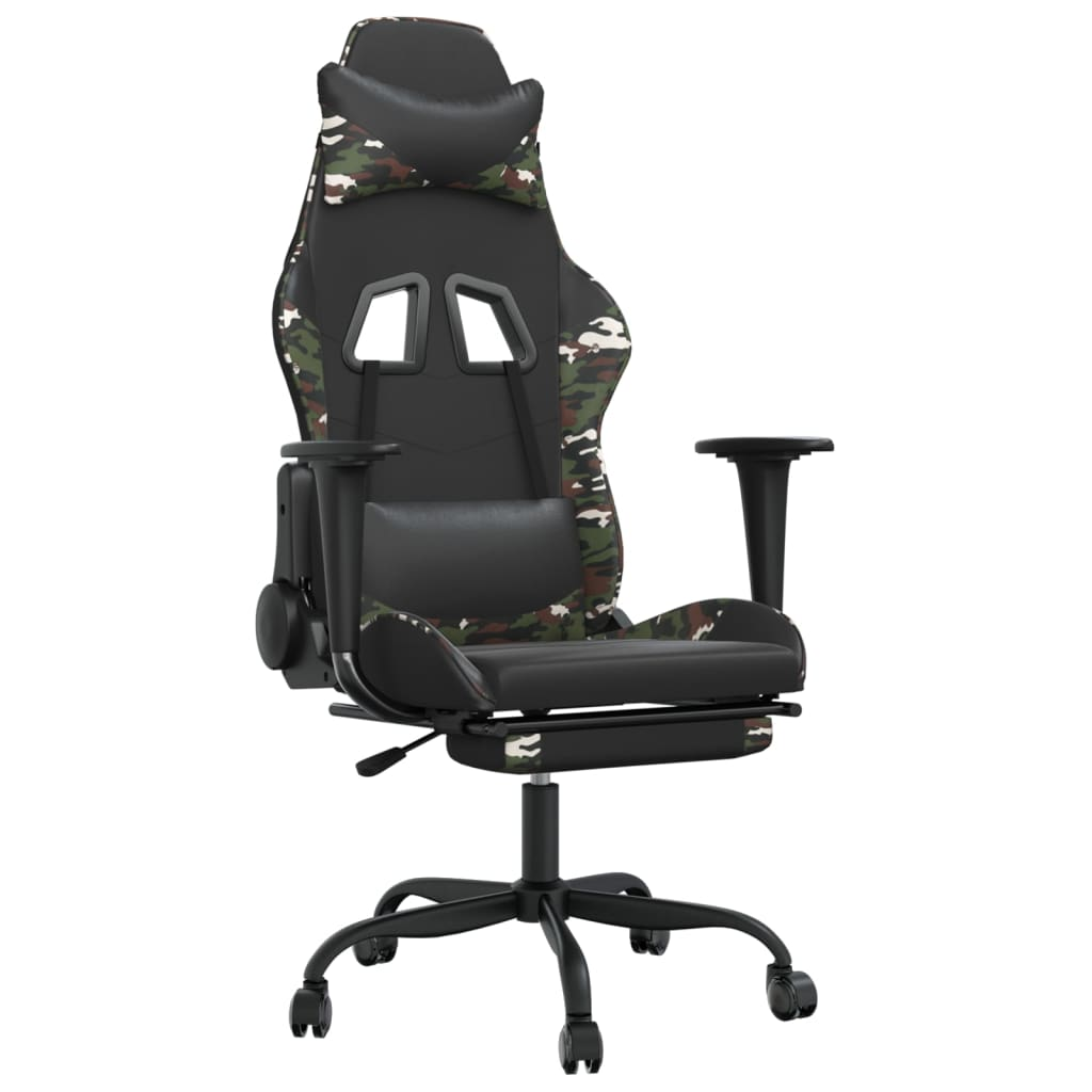 vidaXL Gaming Chair with Footrest Black and Camouflage Faux Leather