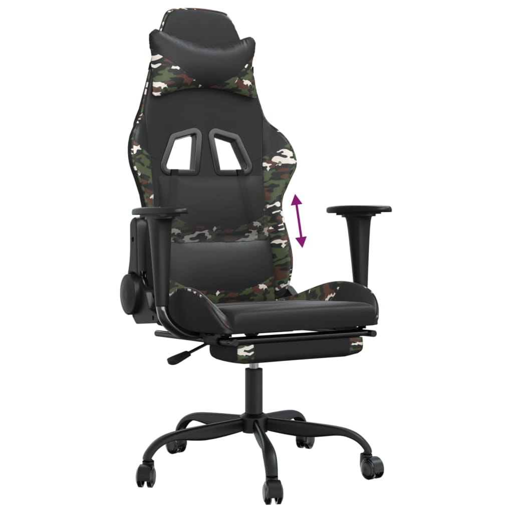 vidaXL Gaming Chair with Footrest Black and Camouflage Faux Leather