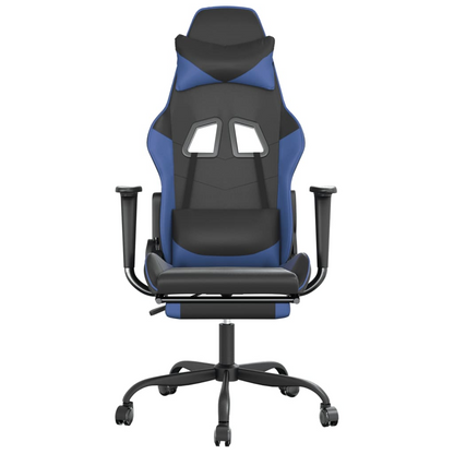 vidaXL Gaming Chair with Footrest Black and Blue Faux Leather