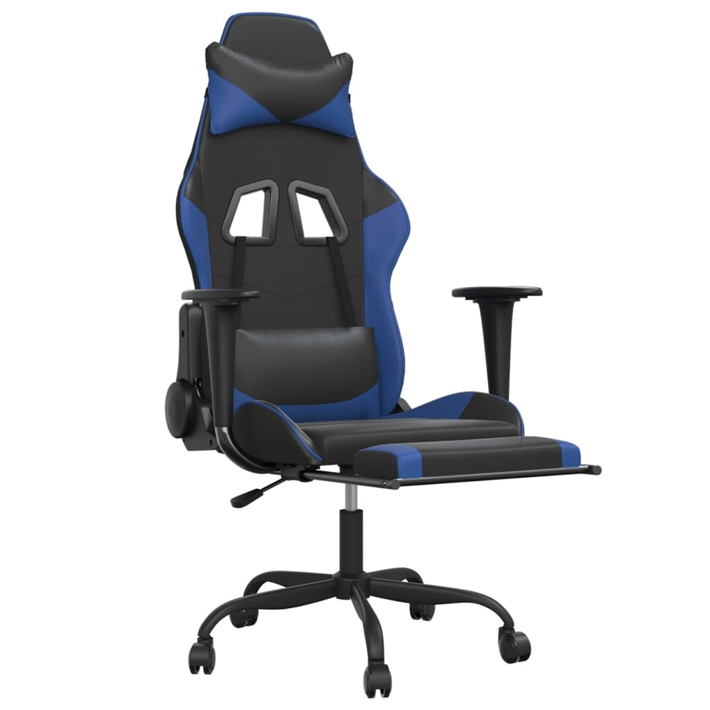 vidaXL Gaming Chair with Footrest Black and Blue Faux Leather