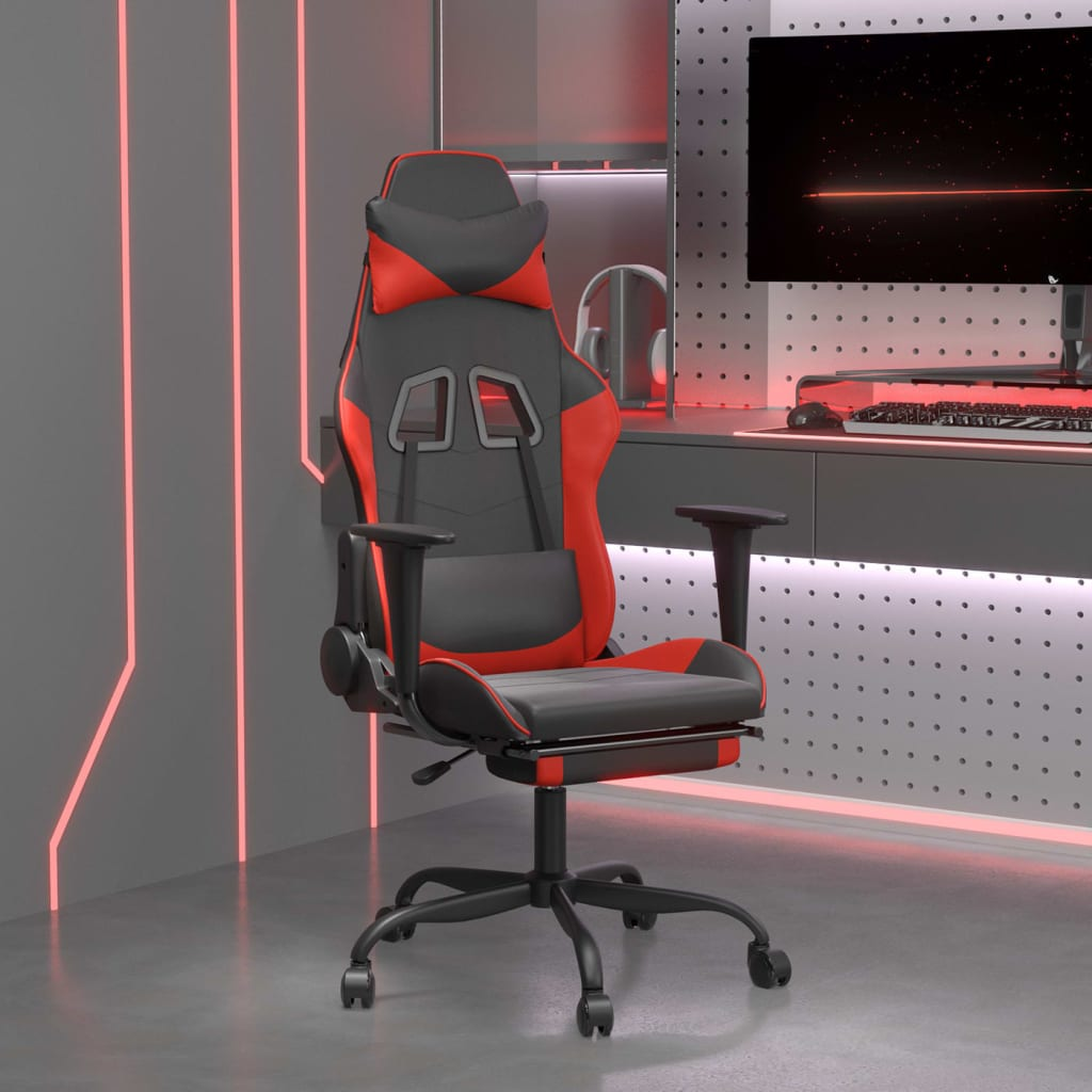 vidaXL Gaming Chair with Footrest Black and Red Faux Leather