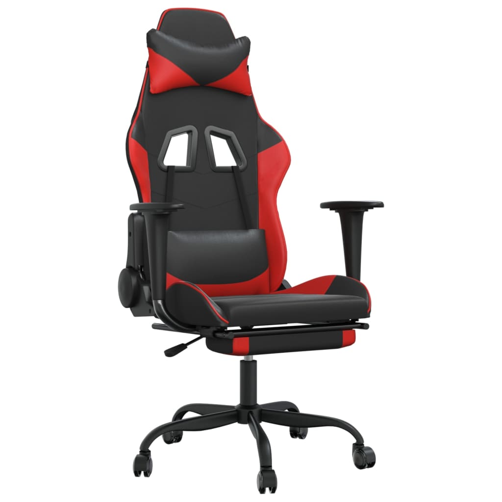 vidaXL Gaming Chair with Footrest Black and Red Faux Leather