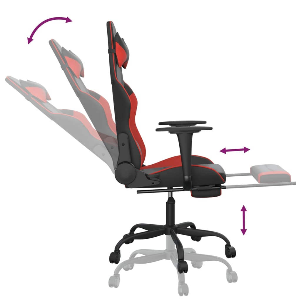 vidaXL Gaming Chair with Footrest Black and Red Faux Leather