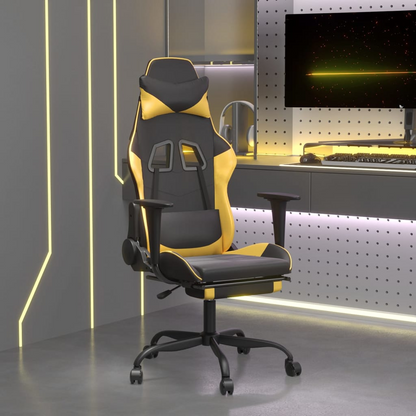 vidaXL Gaming Chair with Footrest Black and Gold Faux Leather