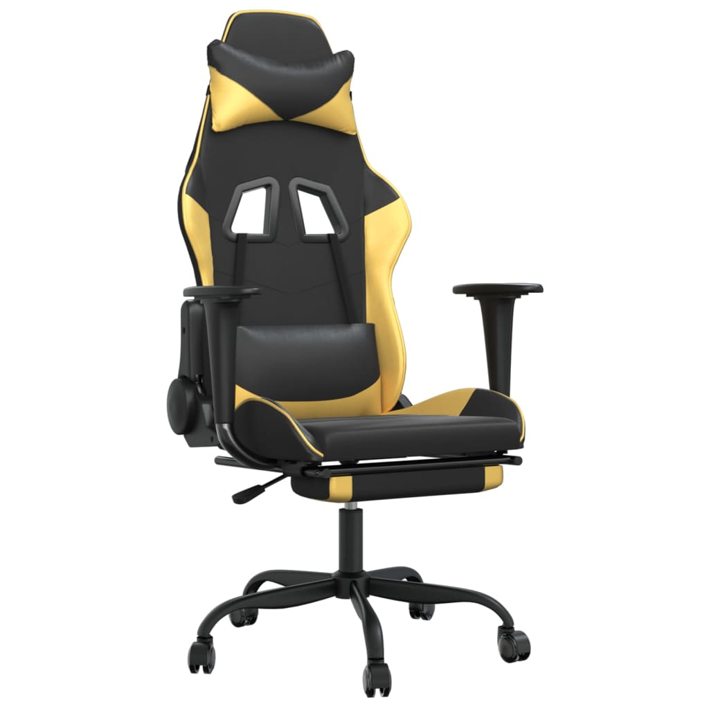 vidaXL Gaming Chair with Footrest Black and Gold Faux Leather