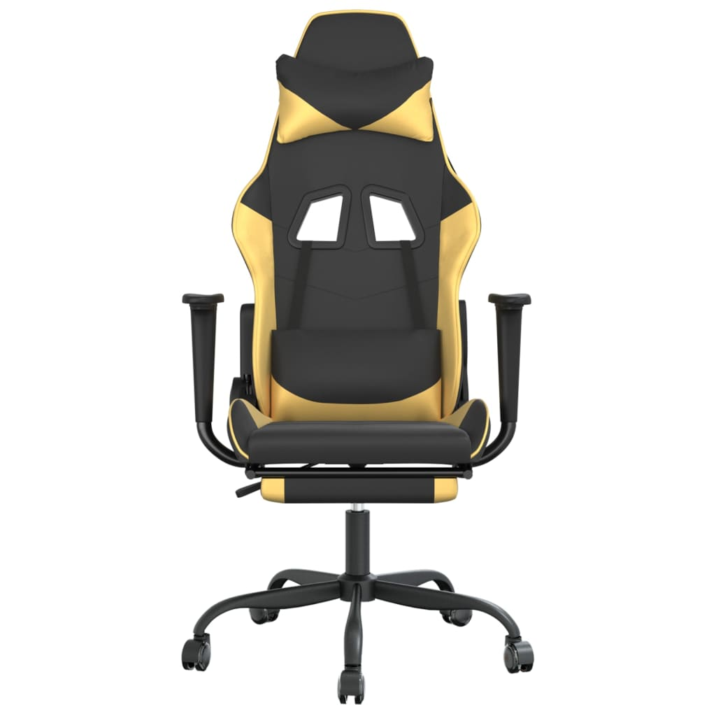 vidaXL Gaming Chair with Footrest Black and Gold Faux Leather