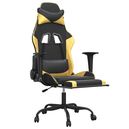 vidaXL Gaming Chair with Footrest Black and Gold Faux Leather