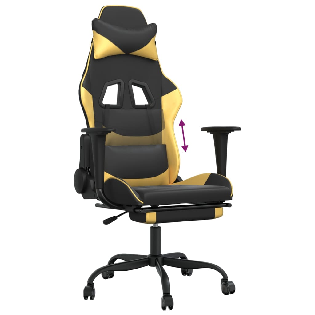 vidaXL Gaming Chair with Footrest Black and Gold Faux Leather