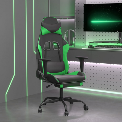 vidaXL Gaming Chair with Footrest Black and Green Faux Leather