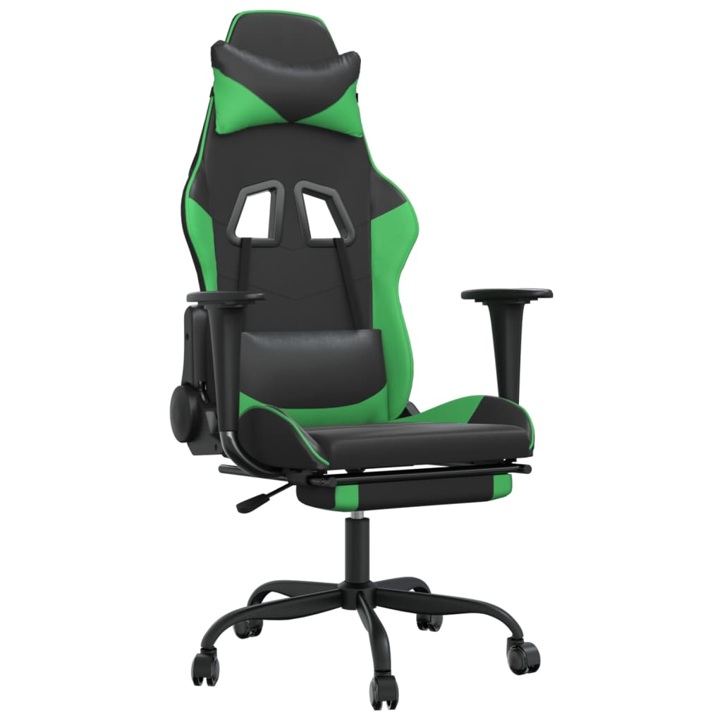 vidaXL Gaming Chair with Footrest Black and Green Faux Leather