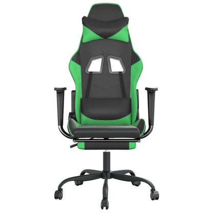 vidaXL Gaming Chair with Footrest Black and Green Faux Leather