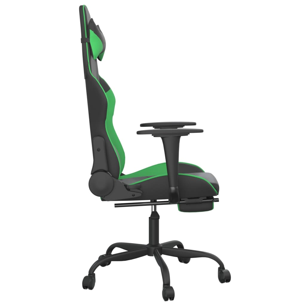 vidaXL Gaming Chair with Footrest Black and Green Faux Leather