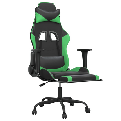 vidaXL Gaming Chair with Footrest Black and Green Faux Leather