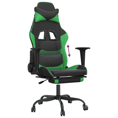 vidaXL Gaming Chair with Footrest Black and Green Faux Leather