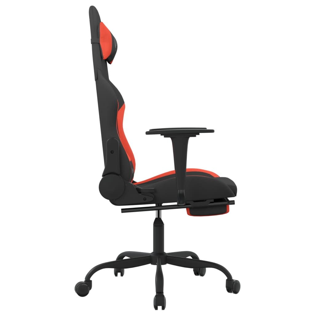 vidaXL Gaming Chair with Footrest Black and Red Fabric