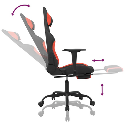 vidaXL Gaming Chair with Footrest Black and Red Fabric