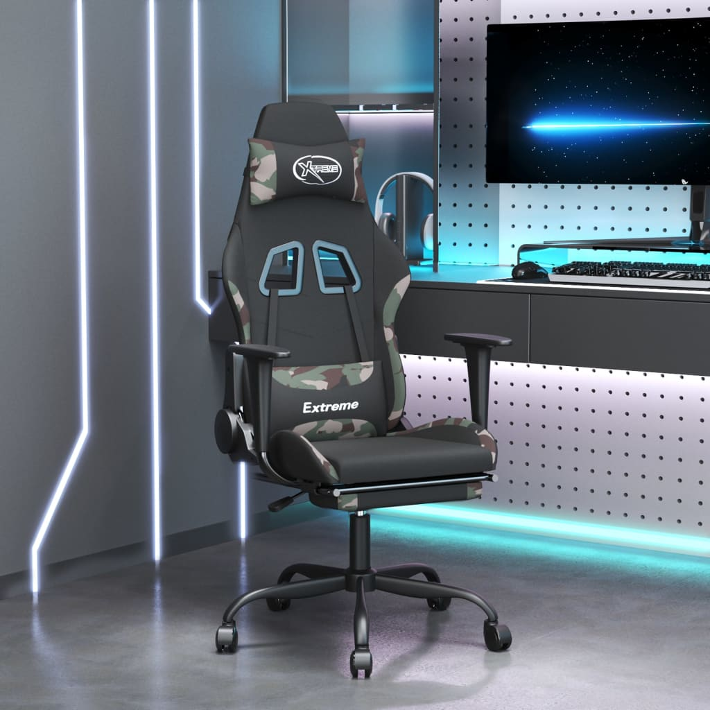 vidaXL Gaming Chair with Footrest Black and Camouflage Fabric