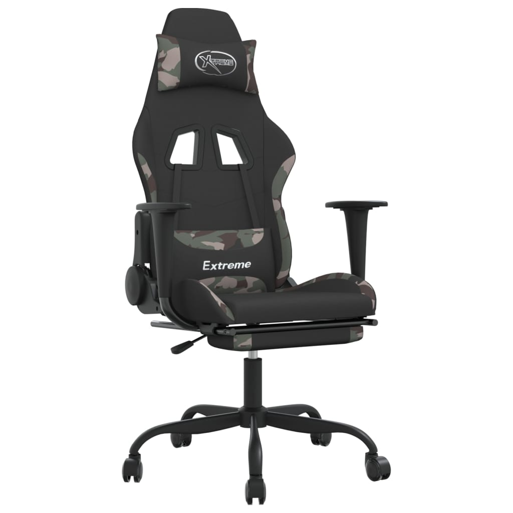 vidaXL Gaming Chair with Footrest Black and Camouflage Fabric