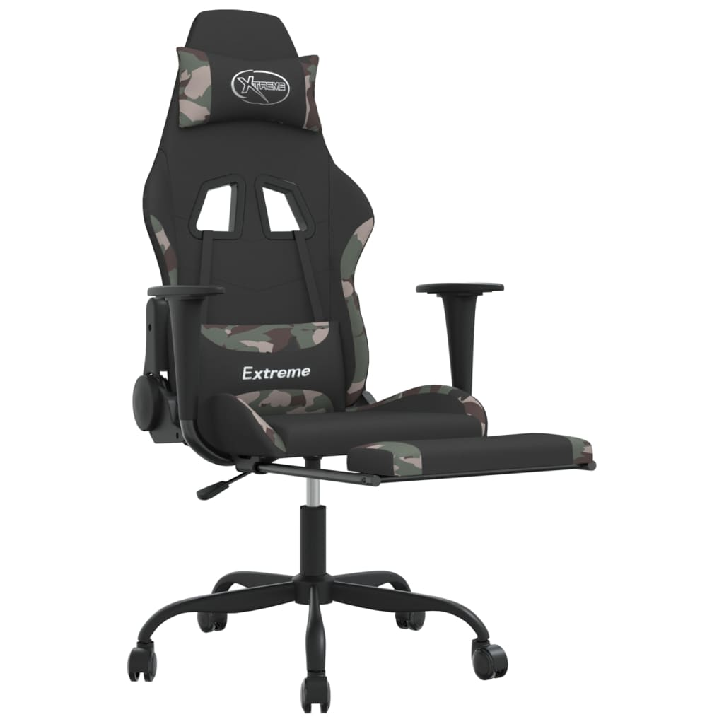 vidaXL Gaming Chair with Footrest Black and Camouflage Fabric