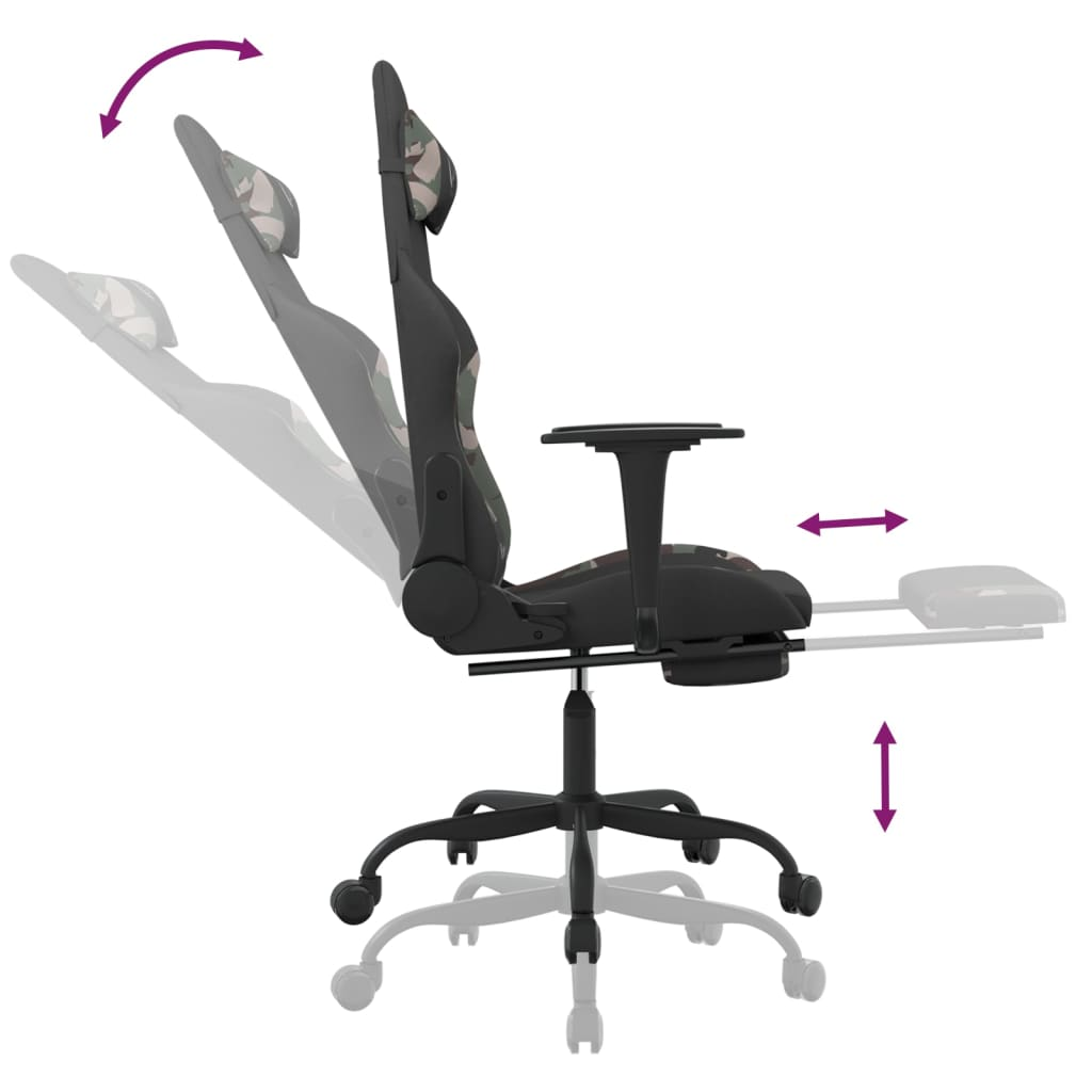 vidaXL Gaming Chair with Footrest Black and Camouflage Fabric