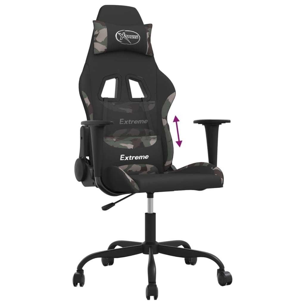 vidaXL Gaming Chair with Footrest Black and Camouflage Fabric