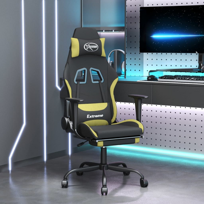 vidaXL Gaming Chair with Footrest Black and Light Green Fabric