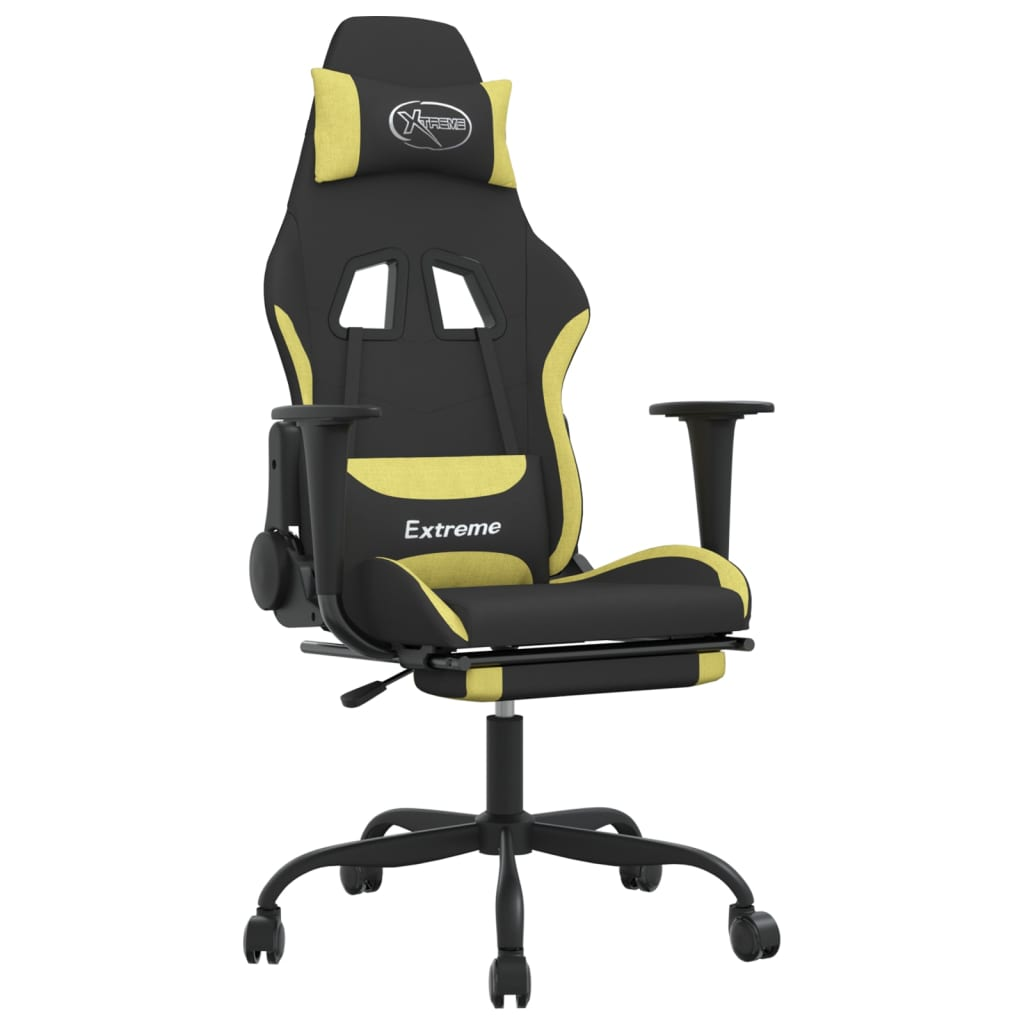 vidaXL Gaming Chair with Footrest Black and Light Green Fabric