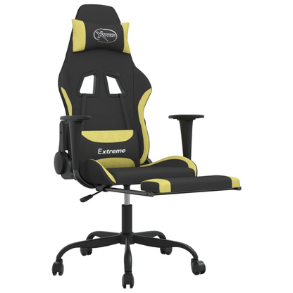 vidaXL Gaming Chair with Footrest Black and Light Green Fabric