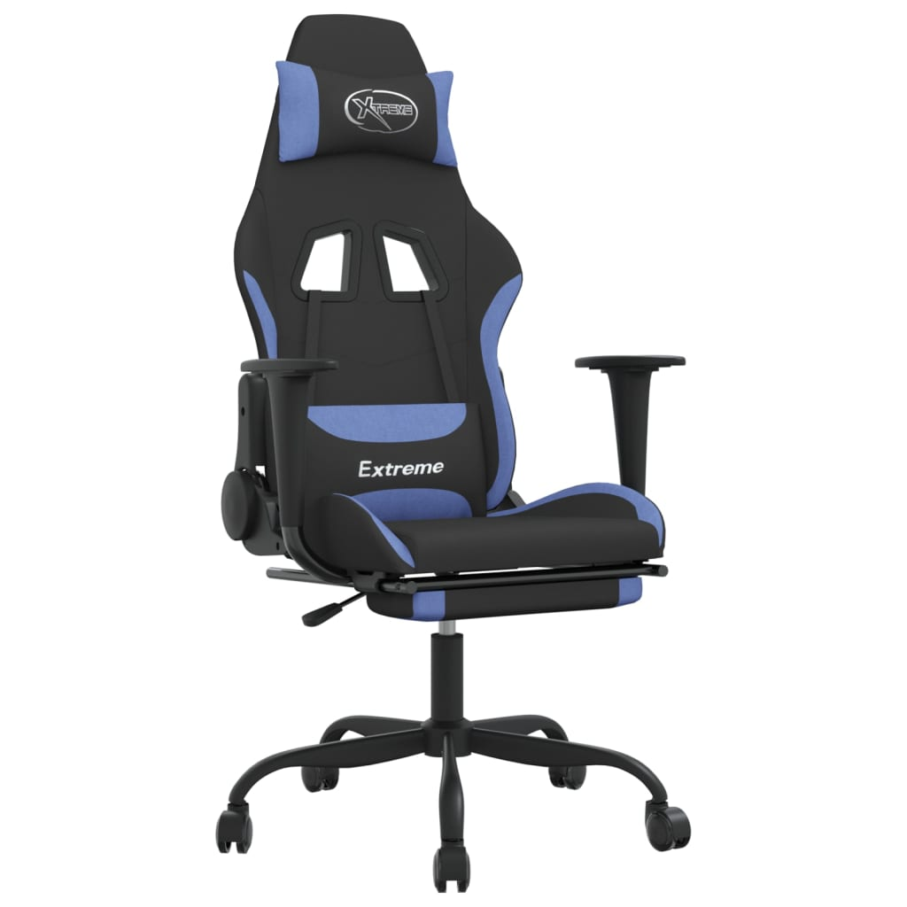 vidaXL Gaming Chair with Footrest Black and Blue Fabric