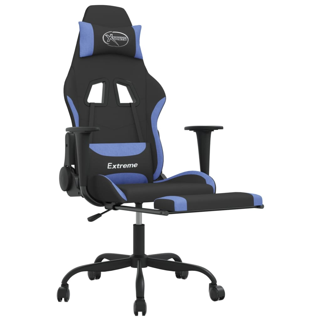 vidaXL Gaming Chair with Footrest Black and Blue Fabric