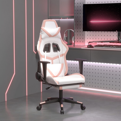 vidaXL Gaming Chair with Footrest White and Pink Faux Leather