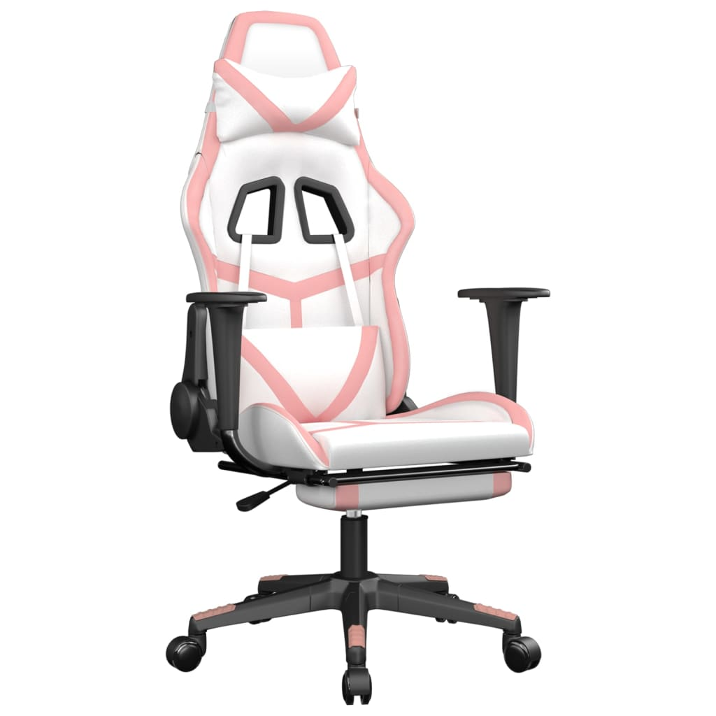 vidaXL Gaming Chair with Footrest White and Pink Faux Leather